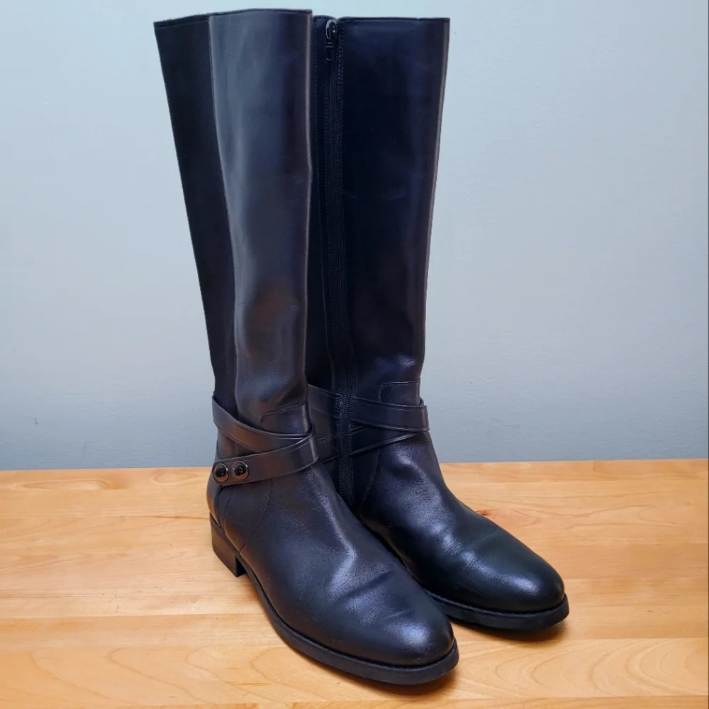 Coach Black Leather Knee-High Riding Boots